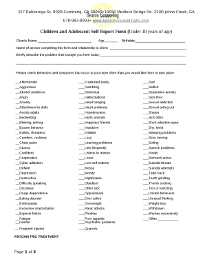 Children and Adolescent Self Report Form (Under 18 years of age)
