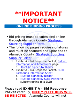 Bid pricing must be submitted online through Alameda County Strategic Sourcing Supplier Portal