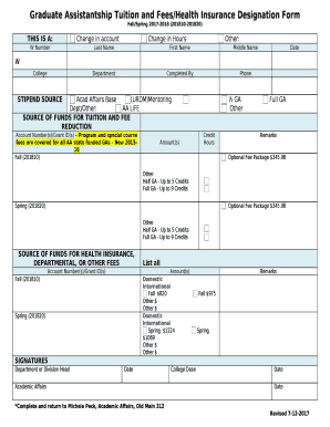 Graduate Assistantship Tuition and Fees/Health Insurance Designation Form