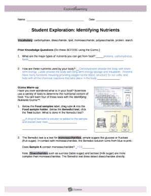 Student Exploration: Identifying Nutrients