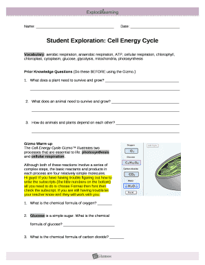 Student Exploration: Cell Energy Cycle