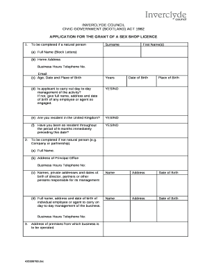 APPLICATION FOR THE GRANT OF A SEX SHOP LICENCE