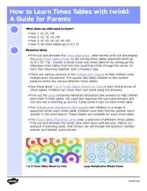 Fillable Online How to Learn Times Tables with twinkl: Fax Email Print
