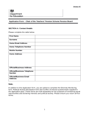 Application Form Chair of the Teachers Pension Scheme Pension Board