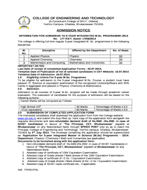 INFORMATION FOR ADMISSION TO 5-YEAR INTEGRATED M