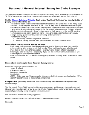 Dartmouth General Interest Survey for Clubs Example