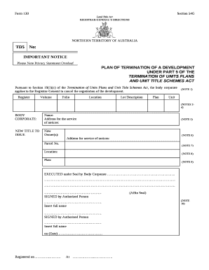 Pursuant to Section 19(1)(c) of the Termination of Units Plans and Unit Title Schemes Act, the body corporate applies to the Registrar-General to cancel the registration of the development