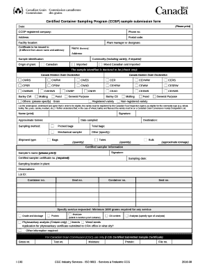 Certified Container Sampling Program (CCSP) sample submission form