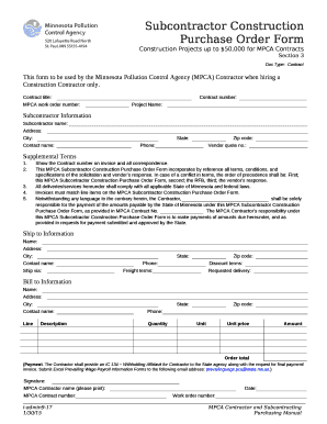 Subcontractor Construction Purchase Order Form