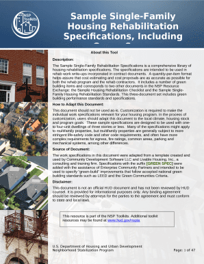 The Sample Single-Family Rehabilitation Specifications is a comprehensive library of housing rehabilitation specifications