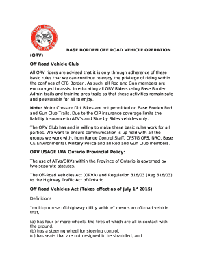 BASE BORDEN OFF ROAD VEHICLE OPERATION (ORV)