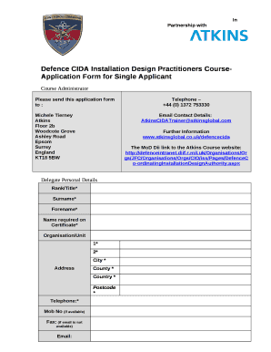 Defence CIDA Installation Design Practitioners Course- Application Form for Single Applicant