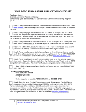 WMA ROTC SCHOLARSHIP APPLICATION CHECKLIST