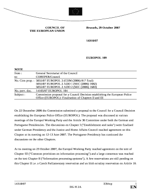 Commission proposal for a Council Decision establishing the European Police Office (EUROPOL): Finalisation of Chapters II and III