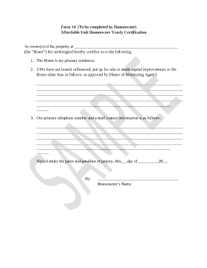 Form 14(To be completed by Homeowner)