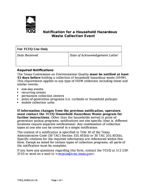 Notification for a Household HazardousWaste Collection Event