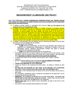 MEADOWCREST CLUBHOUSE USE POLICY
