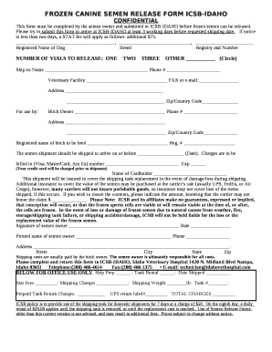 FROZEN CANINE SEMEN RELEASE FORM ICSB-IDAHO