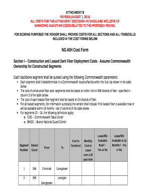 ALL COSTS FOR THIS ATTACHMENT (SECTIONS I-IV) SHOULD BE INCLUSIVE OF