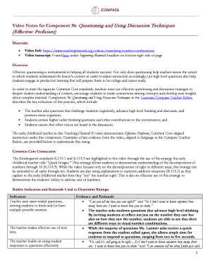 Fillable Online Video Notes for Component 3b: Questioning and Using ...