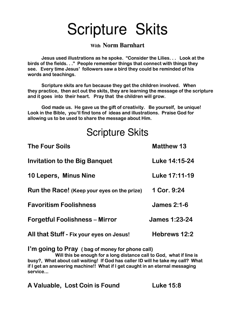 Fillable Online Scripture Skits Fax Email Print - pdfFiller