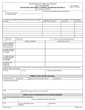 CG4260 PDF Application and Permit to Handle Hazardous Materials