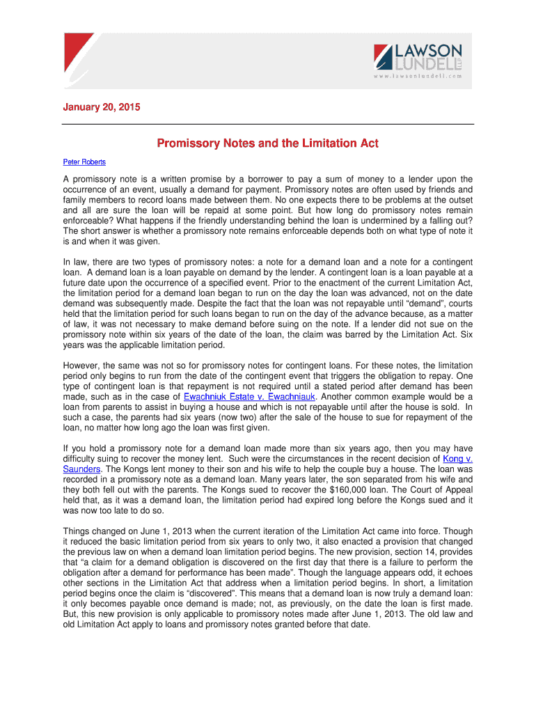 Fillable Online Promissory Notes and the Limitation Act Fax Email Print pdfFiller