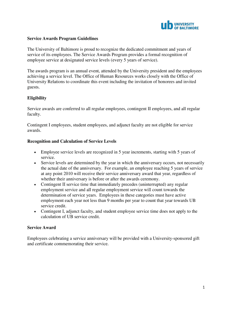 Fillable Online Service Awards Program Guidelines Fax Email Print