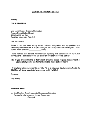 SAMPLE RETIREMENT LETTER