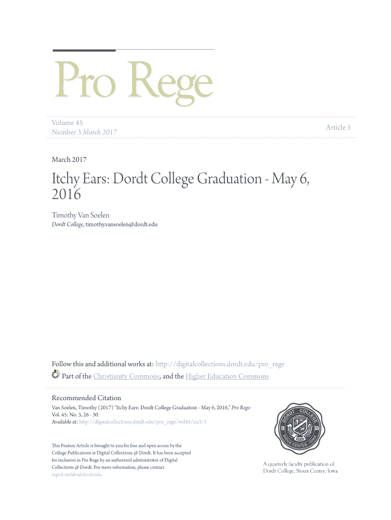Fillable Online Itchy Ears Dordt College Graduation May 6, Fax Email