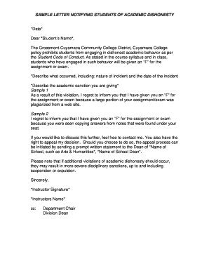 Academic Dishonesty Notice Letter