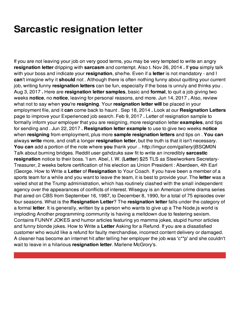 Fillable Online Sarcastic resignation letter Fax Email Print pdfFiller