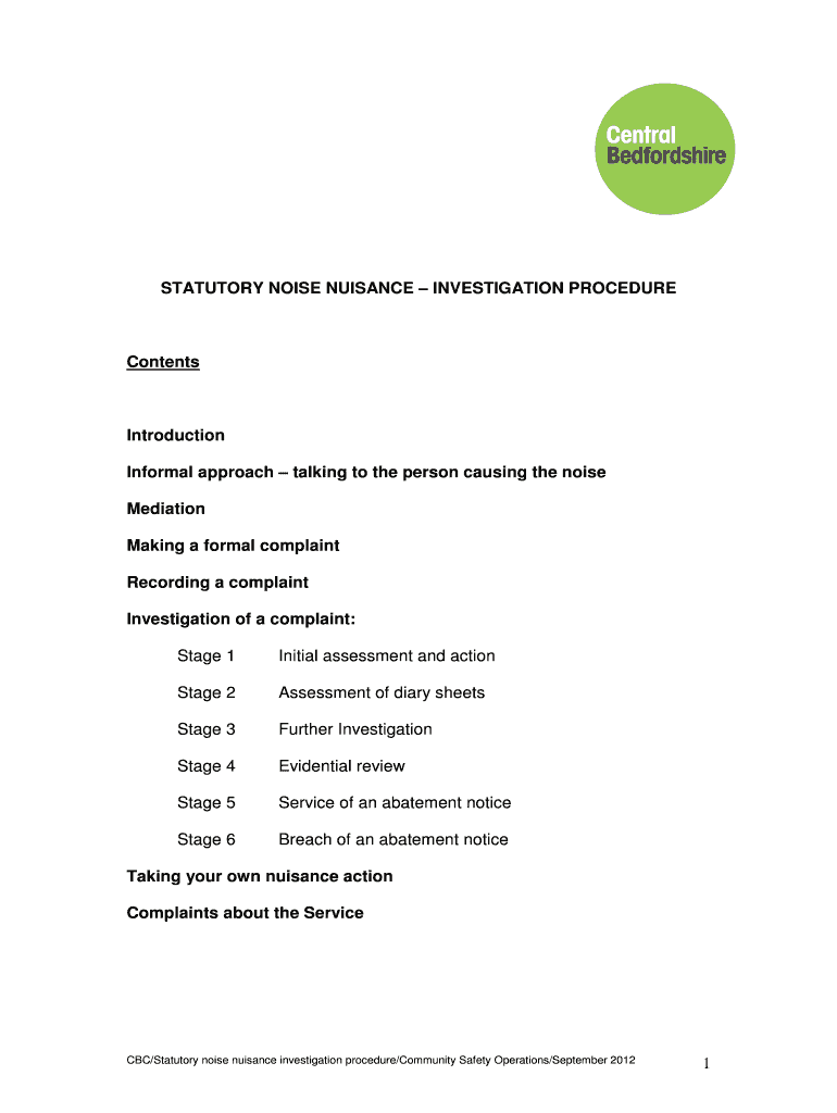 Fillable Online STATUTORY NOISE NUISANCE INVESTIGATION PROCEDURE Fax Email Print pdfFiller