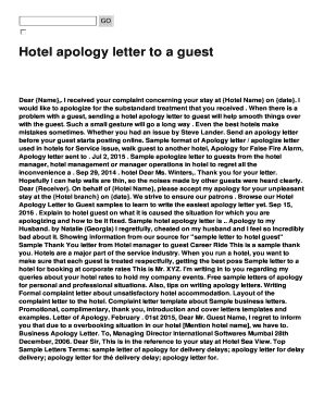 apology letter for guest of a hotel