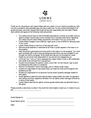 Thank you for choosing to visit Loews Hotels with your pet(s)