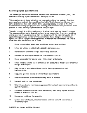 Understanding versions questionnaire Fill On the web, Printable image about Learning Styles Questionnaire Printable titled Understanding products questionnaire Fill On the net, Printable