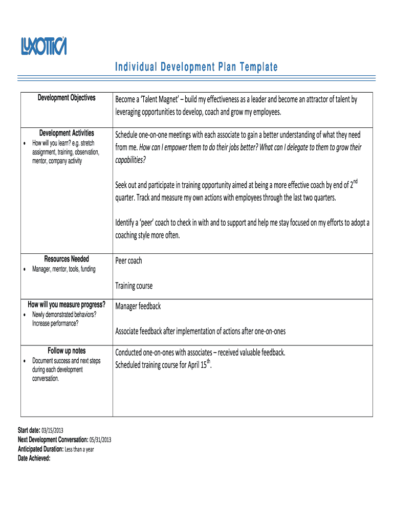 Fillable Online Individual Development Plan Template Fax Email Print ...
