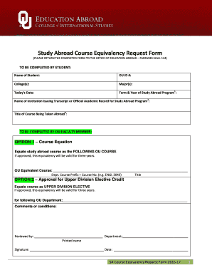 Fillable Online Study Abroad Course Equivalency Request Form Fax Email