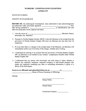 Florida Workers' Compensation Exemption Affidavit