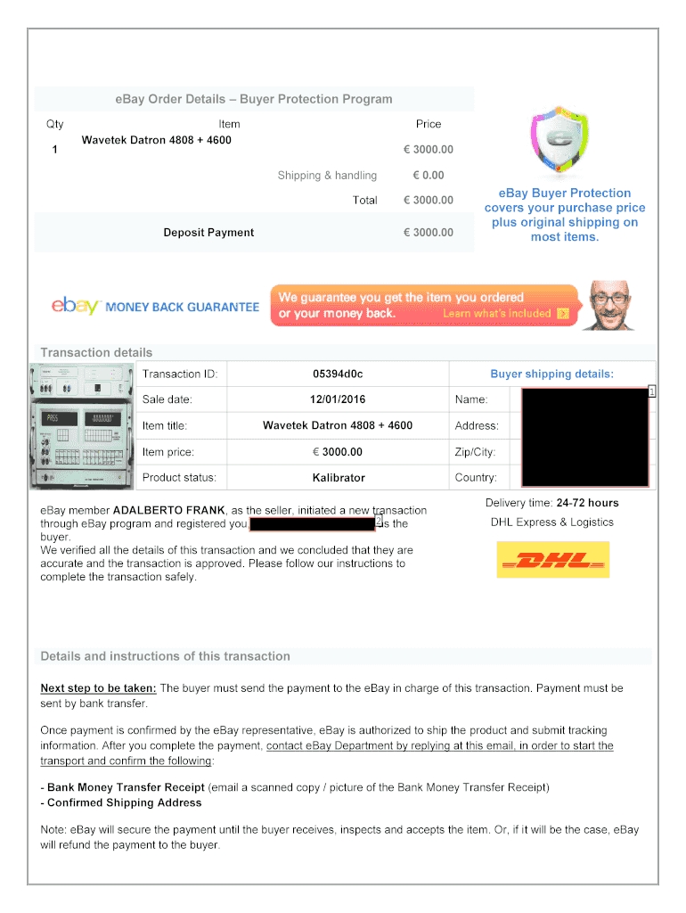 Fillable Online eBay Order Details Buyer Protection Program Fax Email