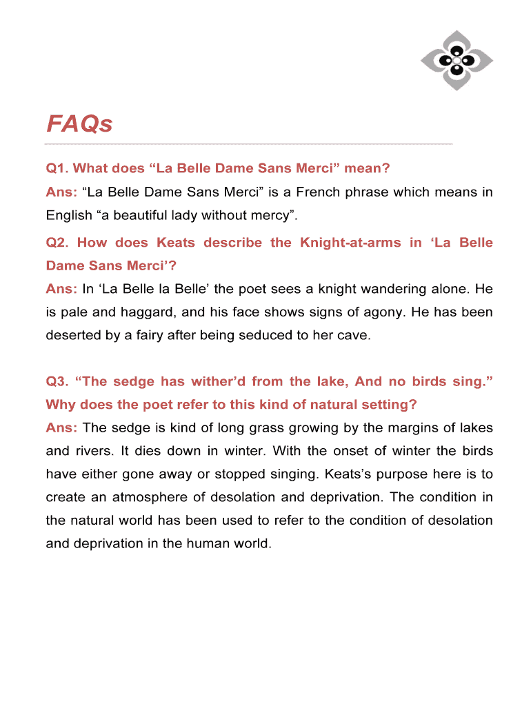 Fillable Online What does La Belle Dame Sans Merci mean Fax Email Print pdfFiller