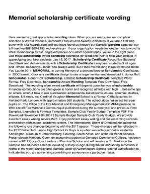 Fillable Online Memorial scholarship certificate wording Fax Email Fillable Online Memorial scholarship certificate wording Fax Email