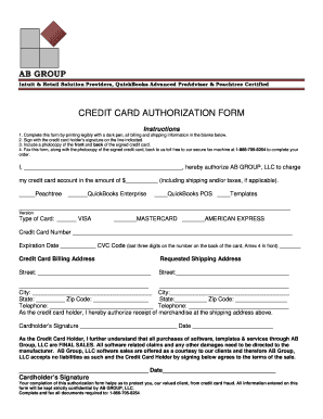 credit card authorization form quickbooks editable fillable quickbooks credit card authorization form