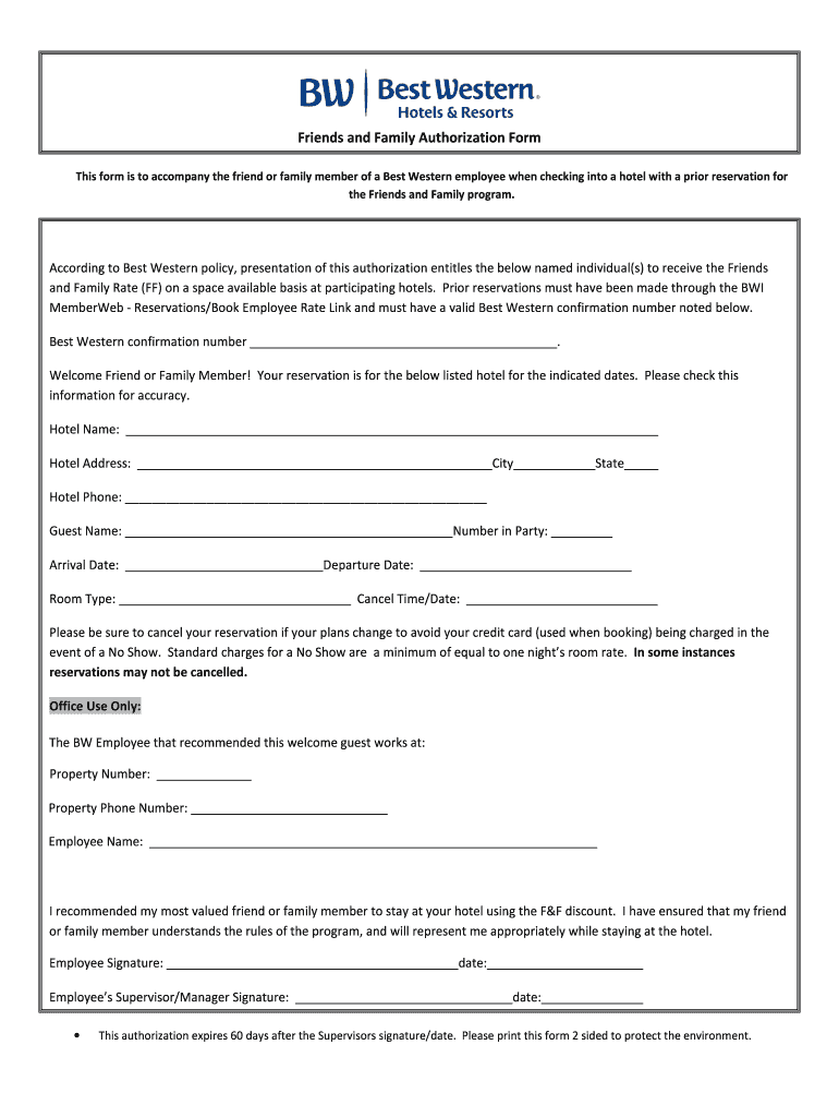 Friends and Family Authorization Form Preview on Page 1