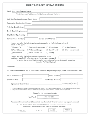 hyatt credit card authorization form editable fillable hyatt regency credit card authorization form