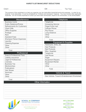 Hair Stylist Tax Deduction Worksheet Pdf - Fill Online, Printable,  Fillable, Blank | pdfFiller