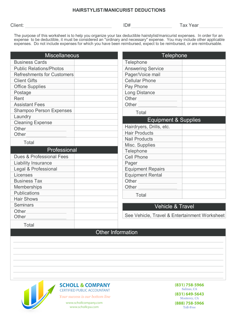 Hair Stylist Tax Deduction Worksheet Pdf Fill Out Sign Online DocHub