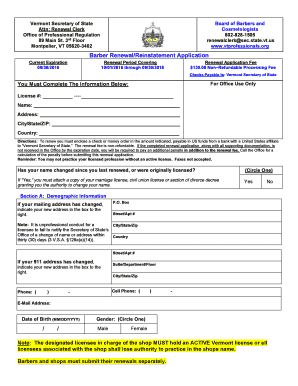 Fillable Online Barber Renewal/Reinstatement Application Fax Email ...