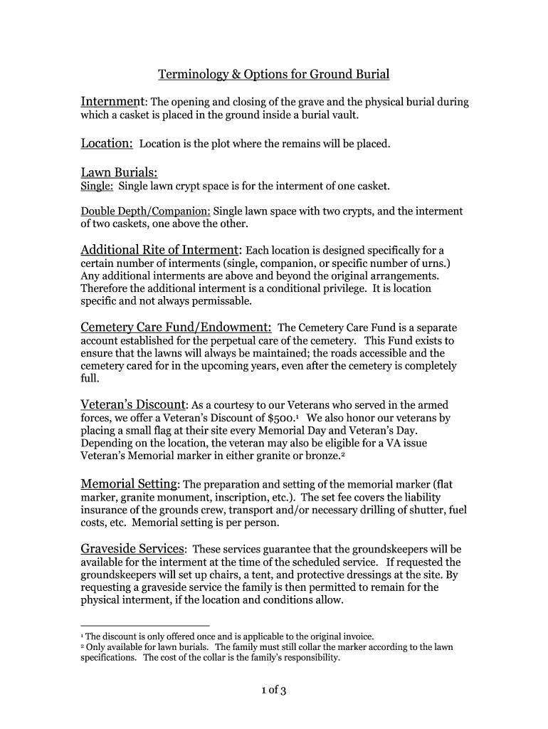 Fillable Online Terminology & Options for Ground Burial Fax Email Print