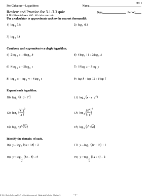 Fillable condense logarithms calculator to Complete Online | test-log